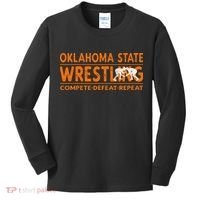 O.K.L.A.H.O.M.A State Wrestling Compete Defeat Repeat Kids Long Sleeve Shirt thumb 0