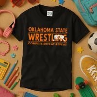 O.K.L.A.H.O.M.A State Wrestling Compete Defeat Repeat Kids T-Shirt thumb 3