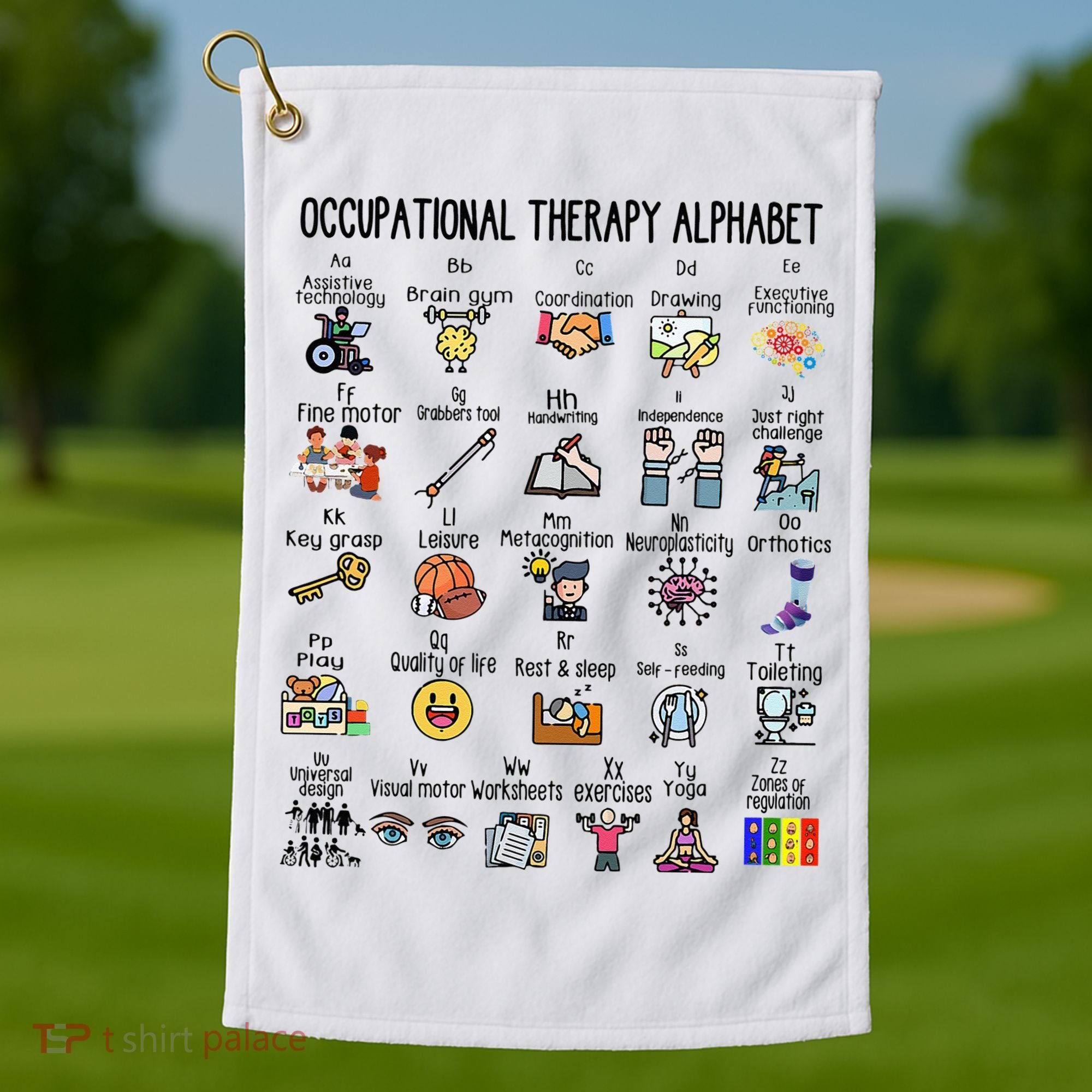 Occupational Therapy Alphabet OT Therapist Teacher Assistant Golf Towel