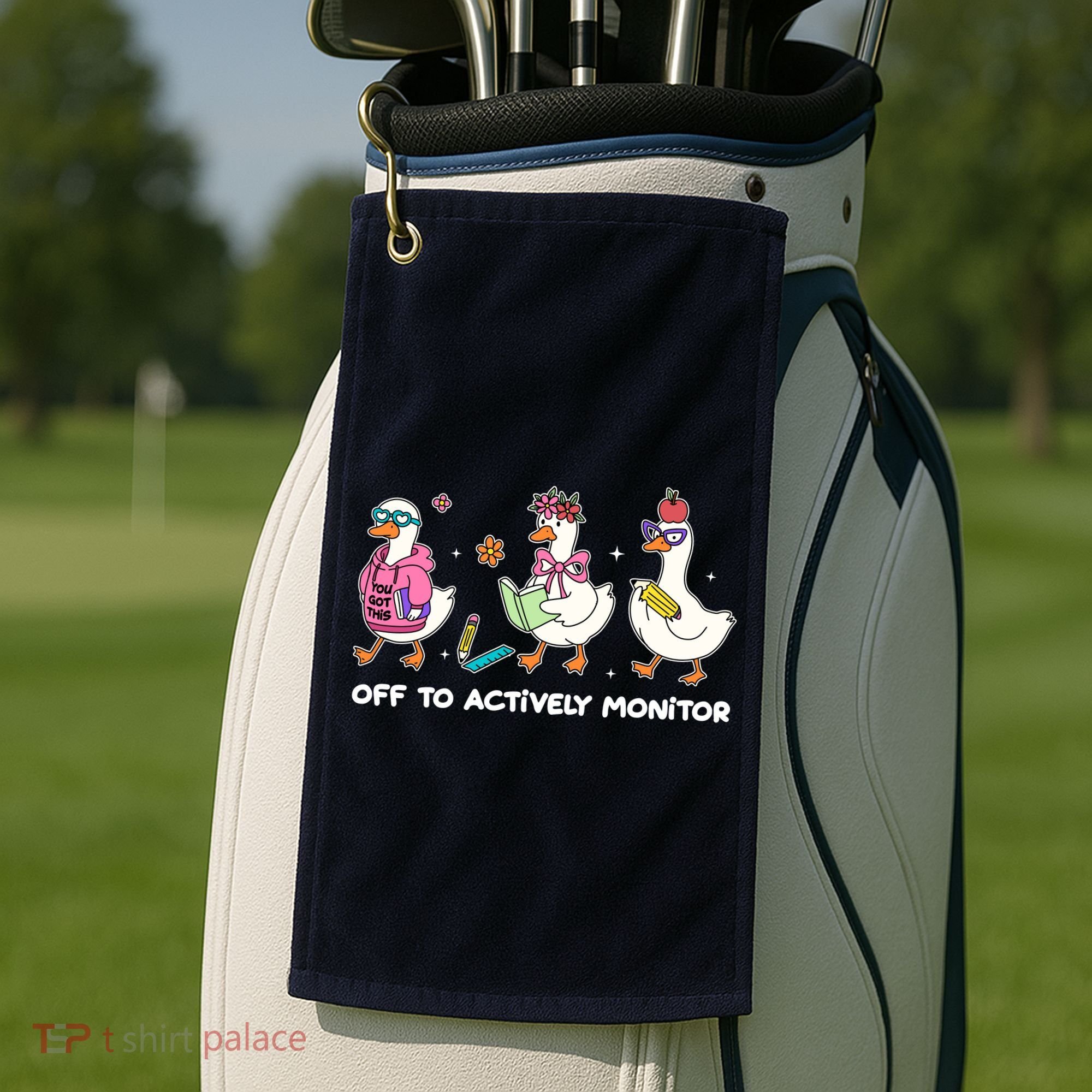 Off To Actively Monitor Silly Goose School Golf Towel