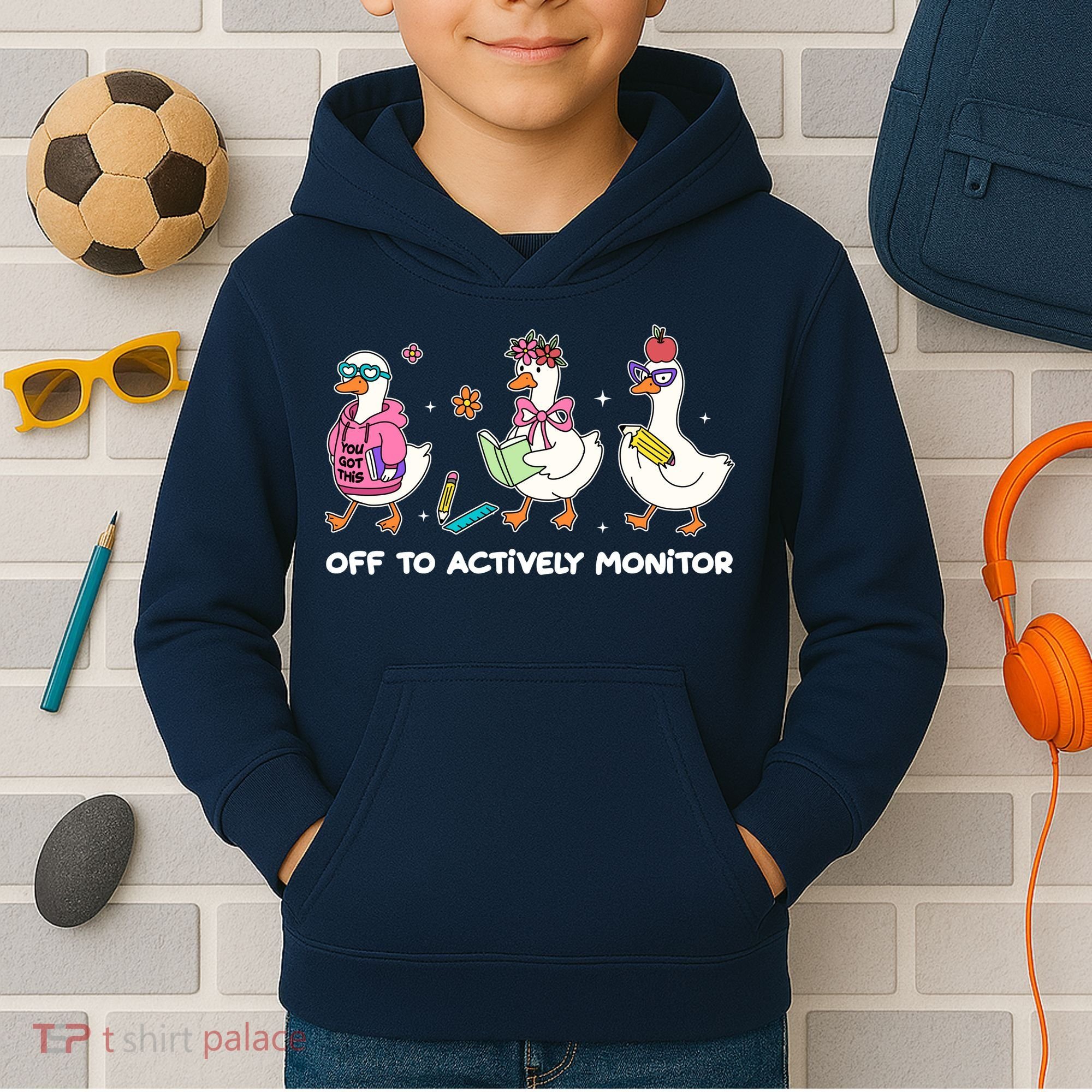 Off To Actively Monitor Silly Goose School Kids Hoodie