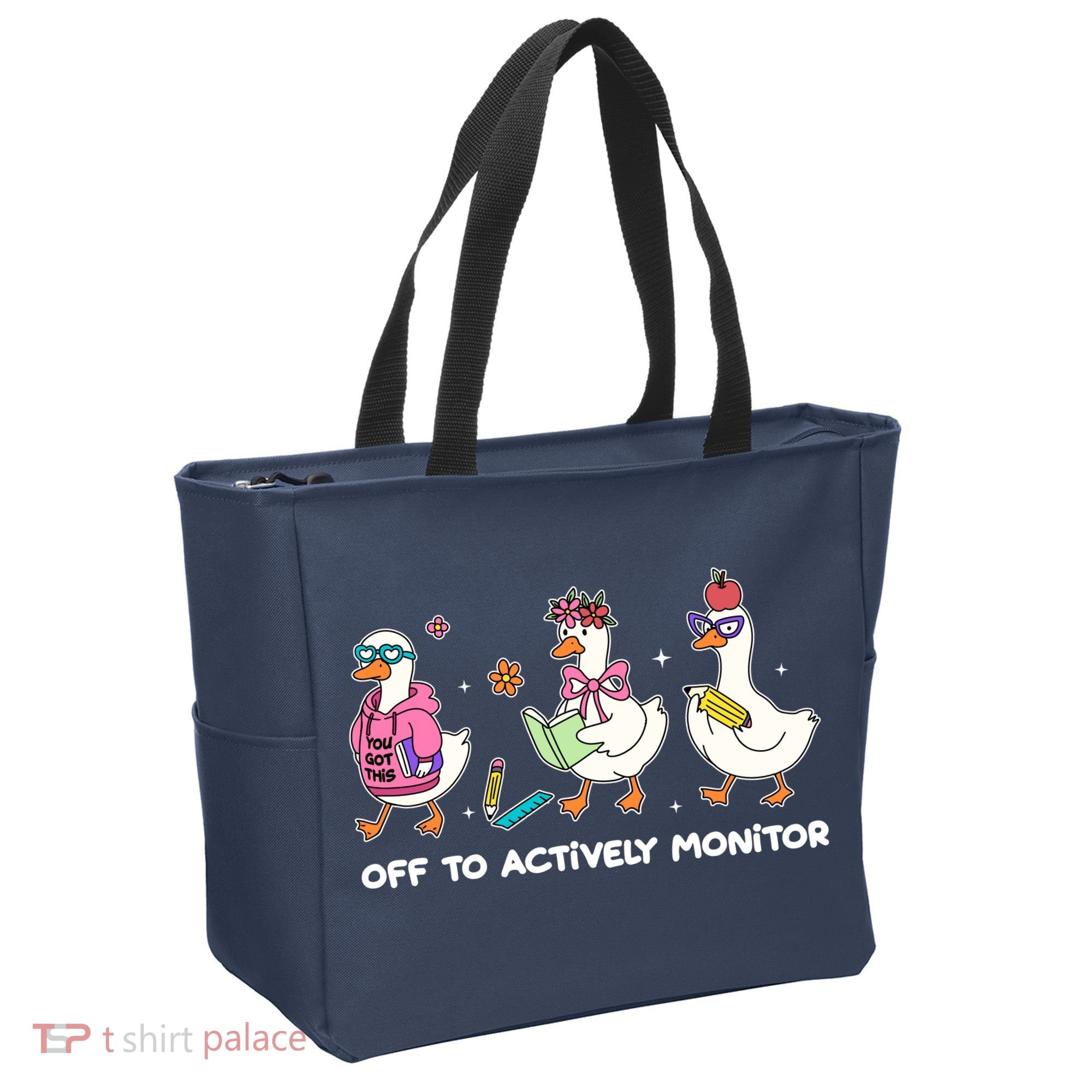 Off To Actively Monitor Silly Goose School Tote Bag