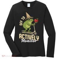Off To Actively Monitor Frog Teacher Test Day Women's Long Sleeve Shirt thumb 0