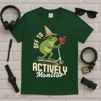 Off To Actively Monitor Frog Teacher Test Day T-Shirt thumb 5