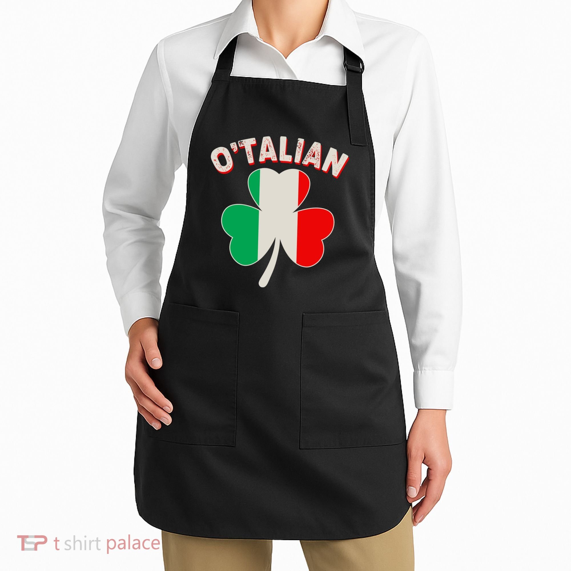 O'Talian St Patrick's Day Italian Shamrock Flag Apron