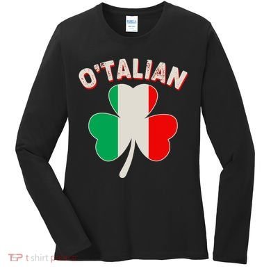 O'Talian St Patrick's Day Italian Shamrock Flag Women's Long Sleeve Shirt
