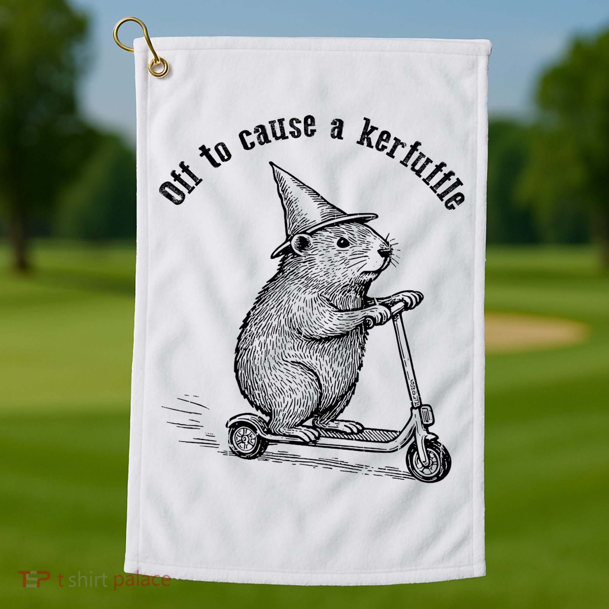 Off To Cause A Kerfuffle Capybara Scooter Chaos Golf Towel