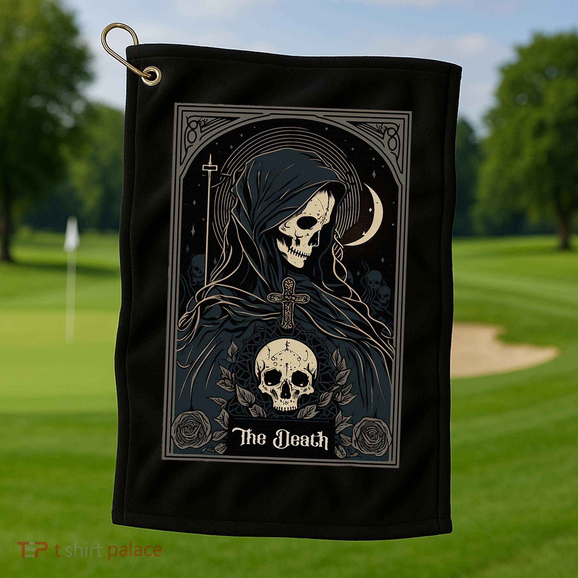 Occult Tarot Card The Death Skeleton Goth Dark Witchcraft Golf Towel