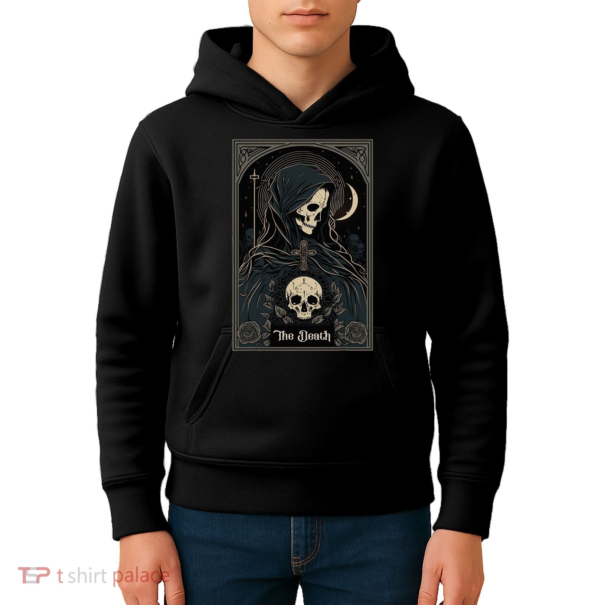 Occult Tarot Card The Death Skeleton Goth Dark Witchcraft Kids Hoodie