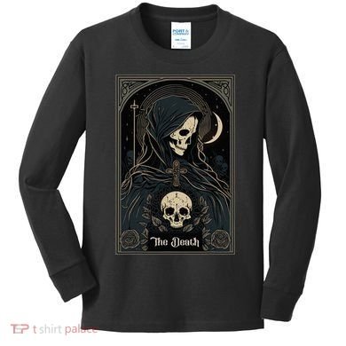 Occult Tarot Card The Death Skeleton Goth Dark Witchcraft Kids Long Sleeve Shirt