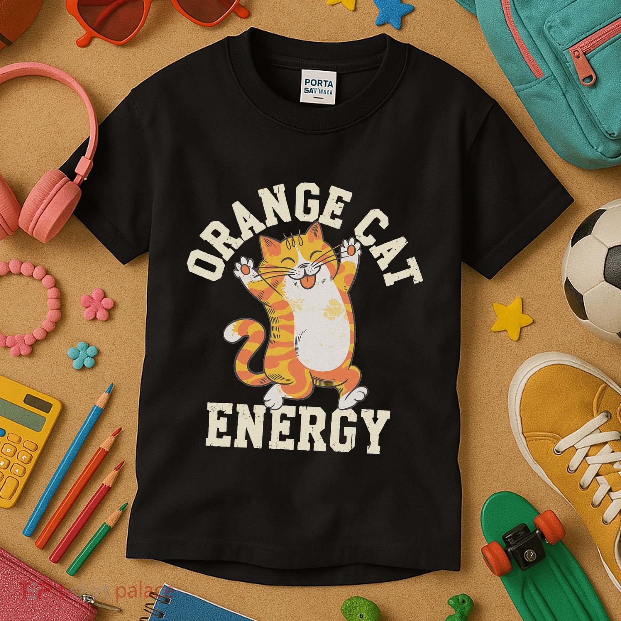 Orange Tabby Cat Orange Cat Energy Kids T-Shirt