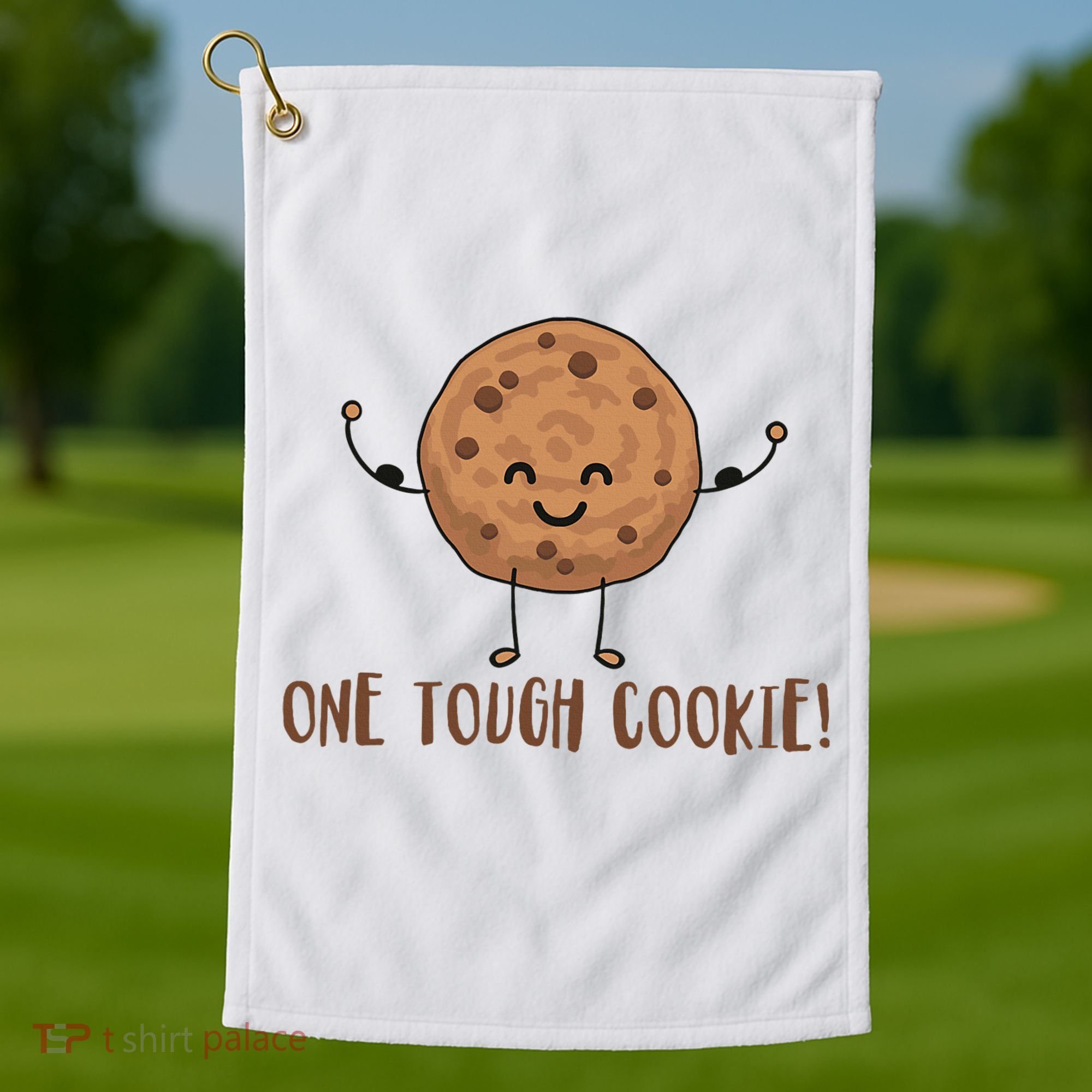 One Tough Cookie Cute Chocolate Chip Cookie With Muscles Golf Towel