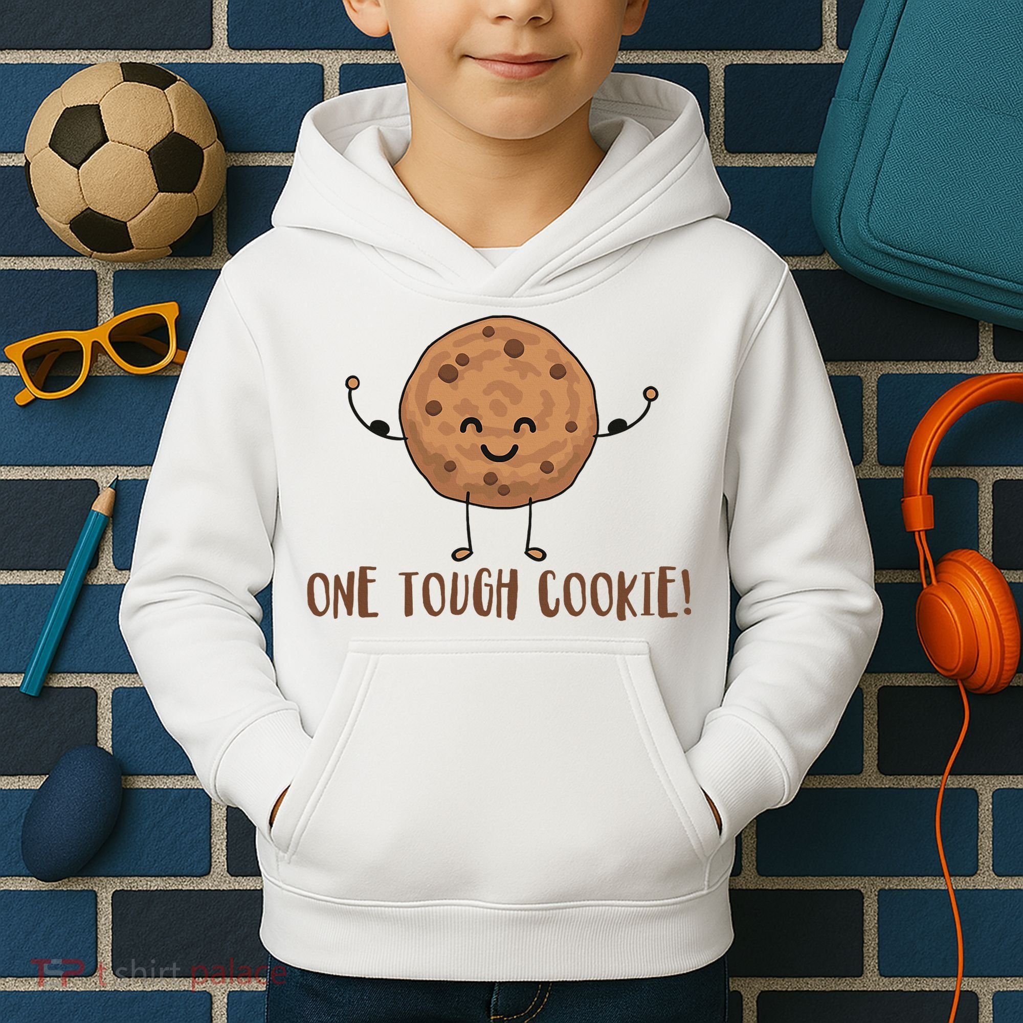 One Tough Cookie Cute Chocolate Chip Cookie With Muscles Kids Hoodie