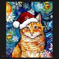Orange Tabby Cat Santa Starry Night Christmas Art By Aja Funny Gift Ornament thumb 1