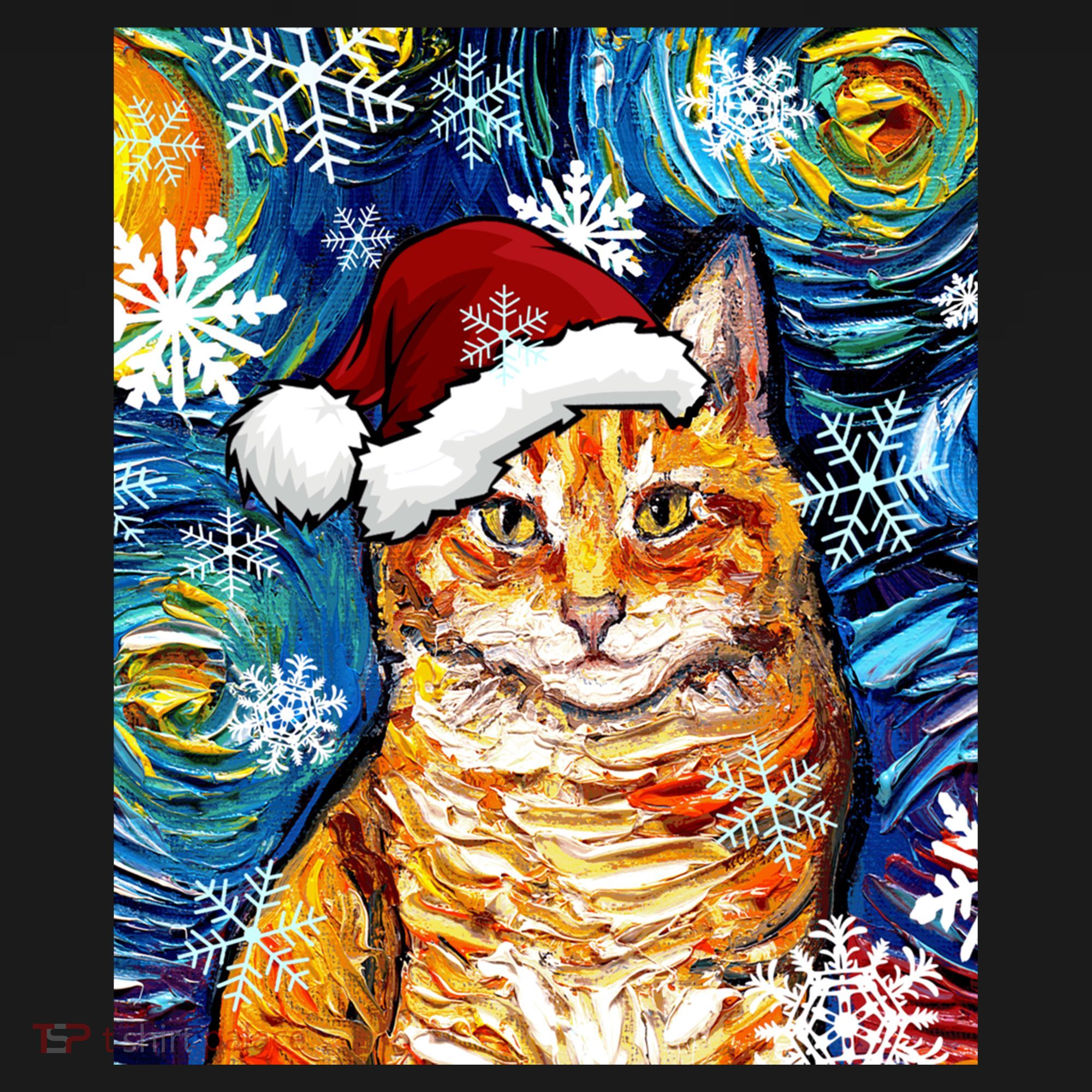 Orange Tabby Cat Santa Starry Night Christmas Art By Aja Funny Gift Ornament