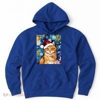Orange Tabby Cat Santa Starry Night Christmas Art By Aja Funny Gift Hoodie thumb 0