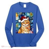 Orange Tabby Cat Santa Starry Night Christmas Art By Aja Funny Gift Long Sleeve Shirt thumb 0