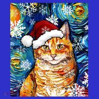 Orange Tabby Cat Santa Starry Night Christmas Art By Aja Funny Gift Long Sleeve Shirt thumb 2