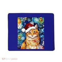 Orange Tabby Cat Santa Starry Night Christmas Art By Aja Funny Gift Mousepad thumb 0