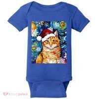 Orange Tabby Cat Santa Starry Night Christmas Art By Aja Funny Gift Baby Bodysuit thumb 0
