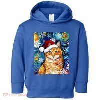 Orange Tabby Cat Santa Starry Night Christmas Art By Aja Funny Gift Toddler Hoodie thumb 0