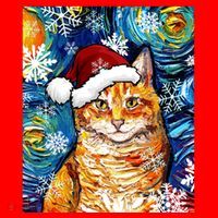 Orange Tabby Cat Santa Starry Night Christmas Art By Aja Funny Gift Santa Hat thumb 1