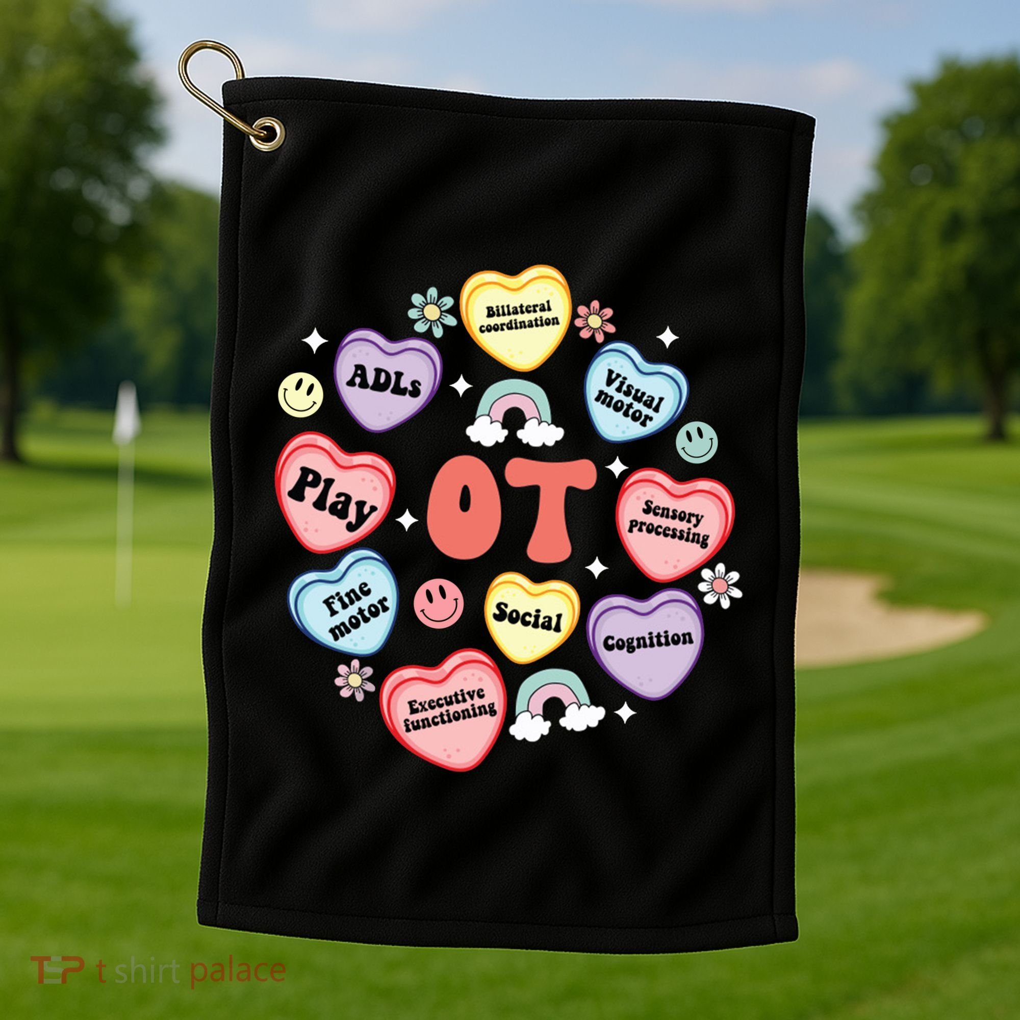 Occupational Therapy Candy Heart Valentines Day Golf Towel