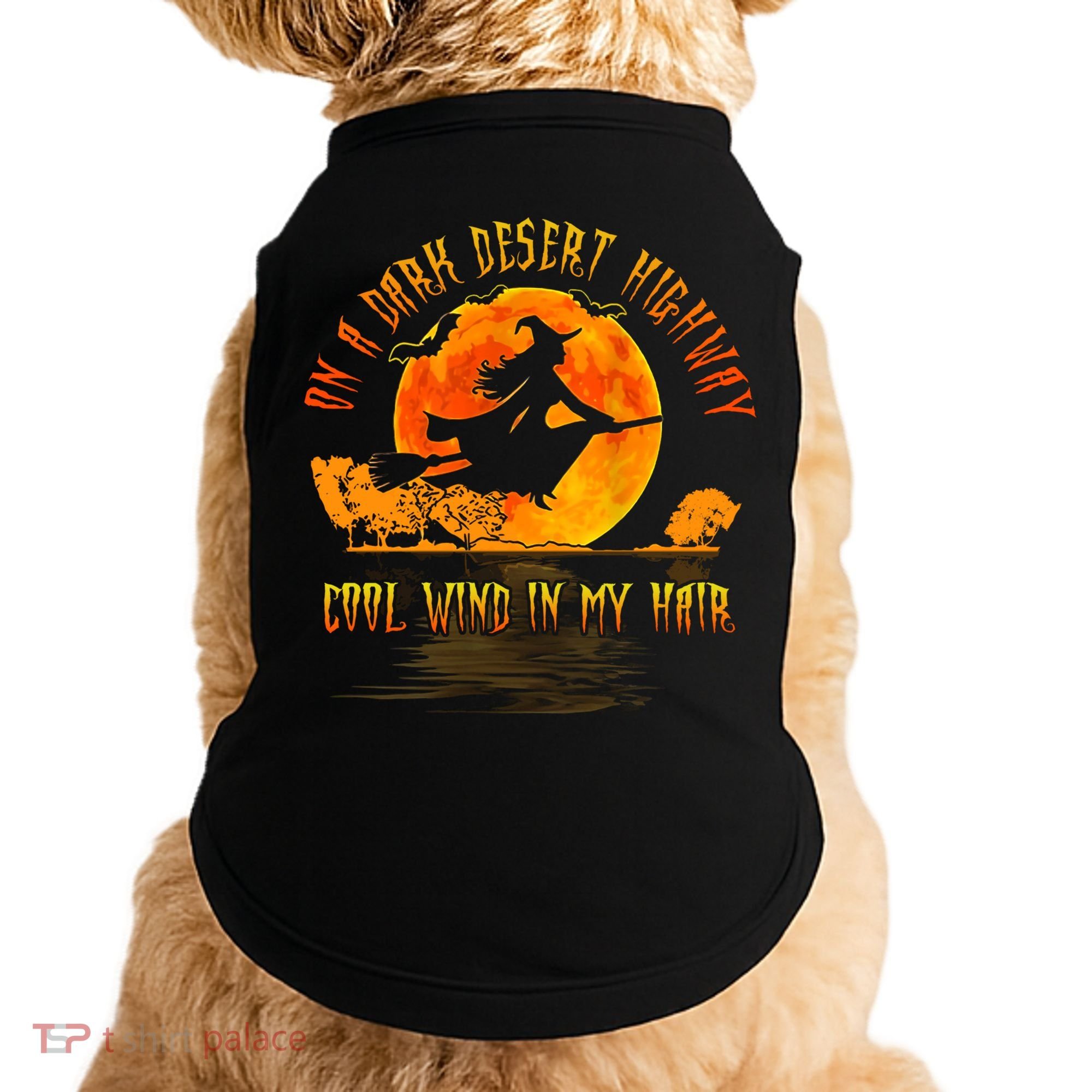 On The Dark Desert Highway Witch Riding Broom Night Hippies Cute Gift Doggie Tank