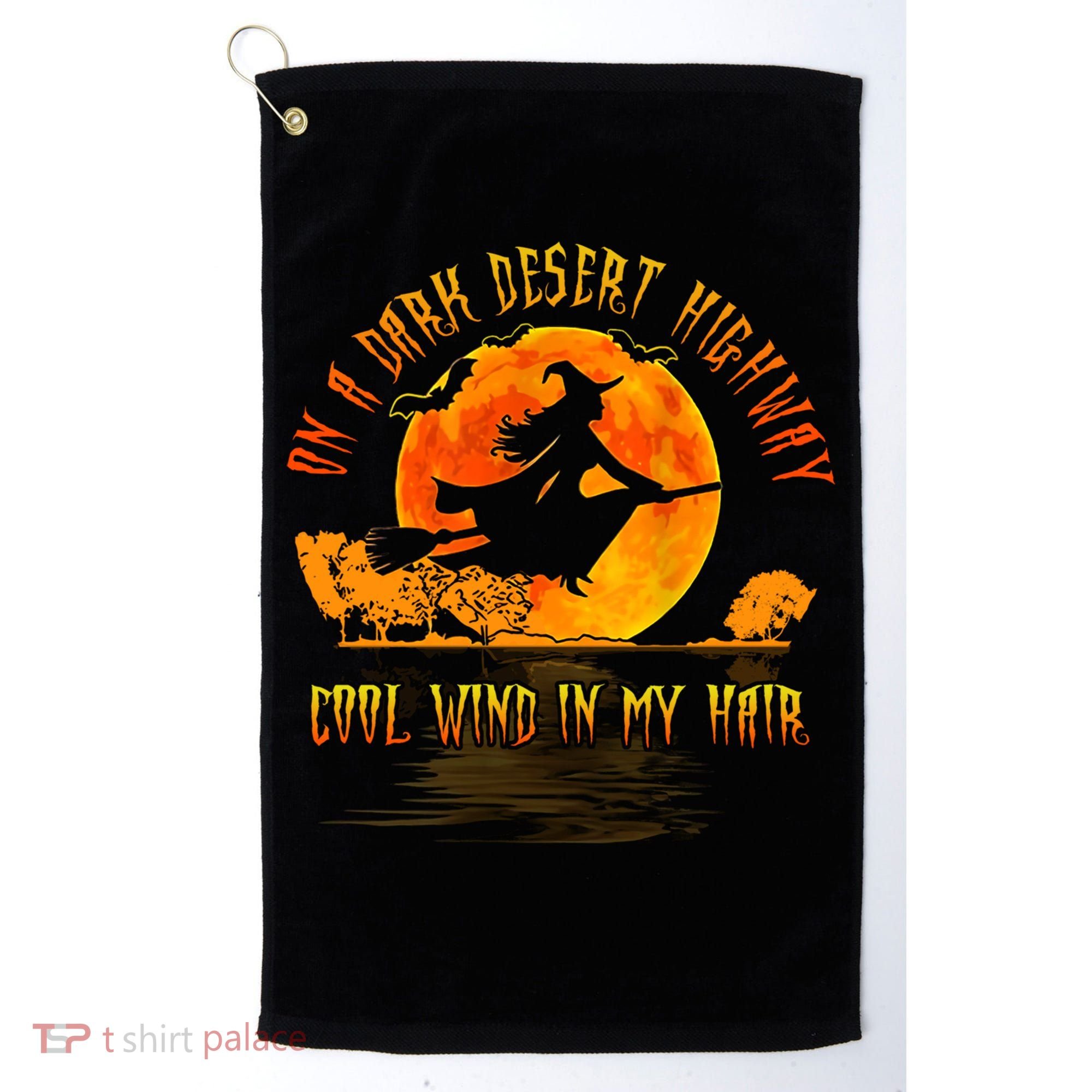 On The Dark Desert Highway Witch Riding Broom Night Hippies Cute Gift Golf Towel