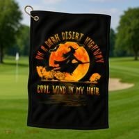 On The Dark Desert Highway Witch Riding Broom Night Hippies Cute Gift Golf Towel thumb 1