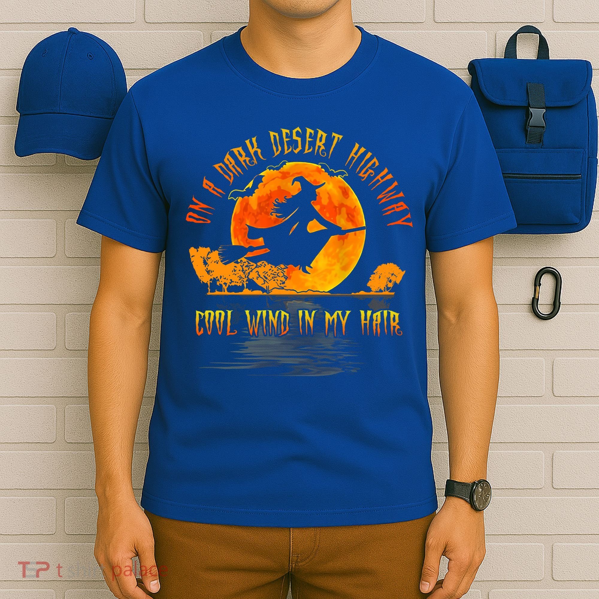 On The Dark Desert Highway Witch Riding Broom Night Hippies Cute Gift T-Shirt