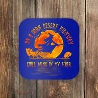 On The Dark Desert Highway Witch Riding Broom Night Hippies Cute Gift Coaster thumb 0