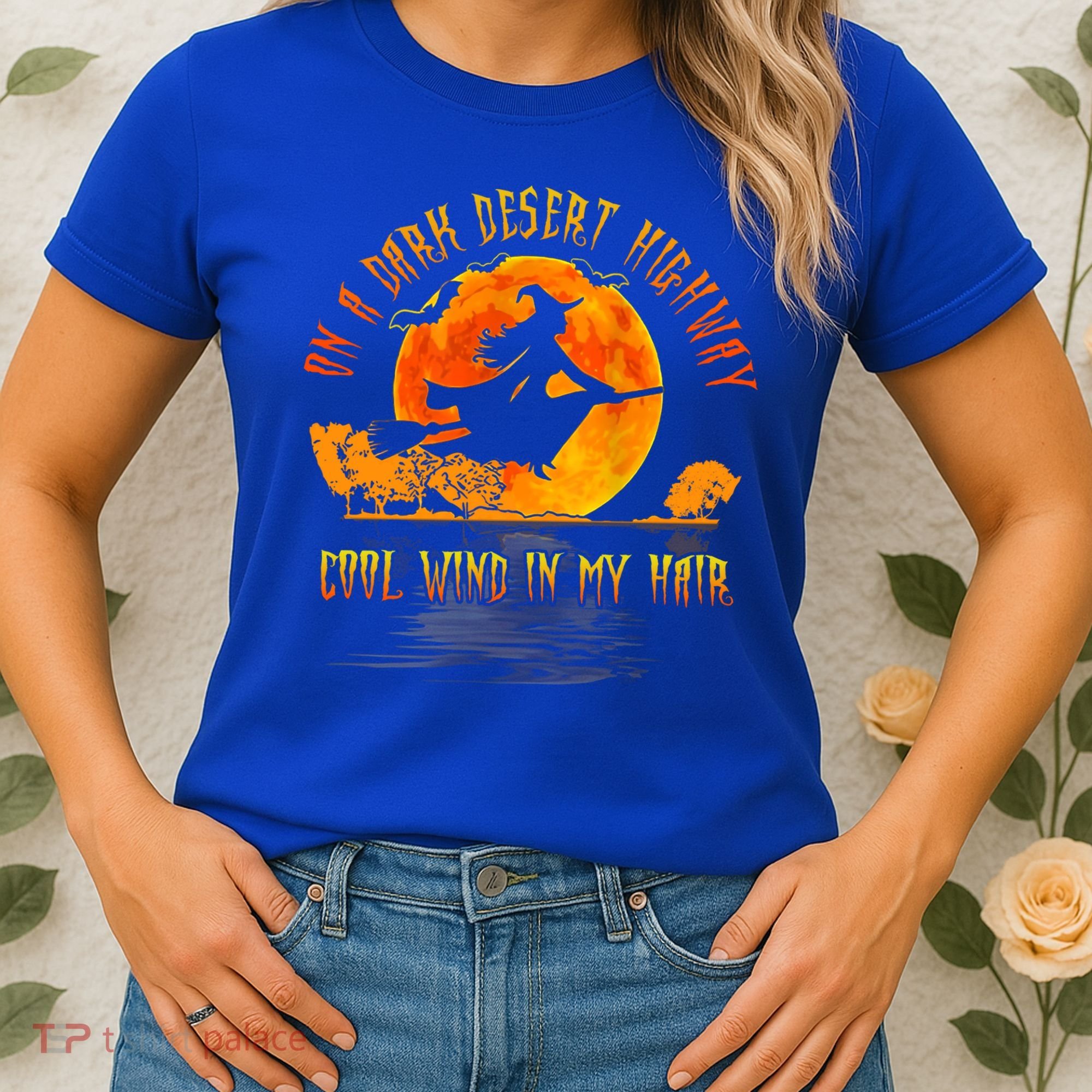 On The Dark Desert Highway Witch Riding Broom Night Hippies Cute Gift Women's T-Shirt