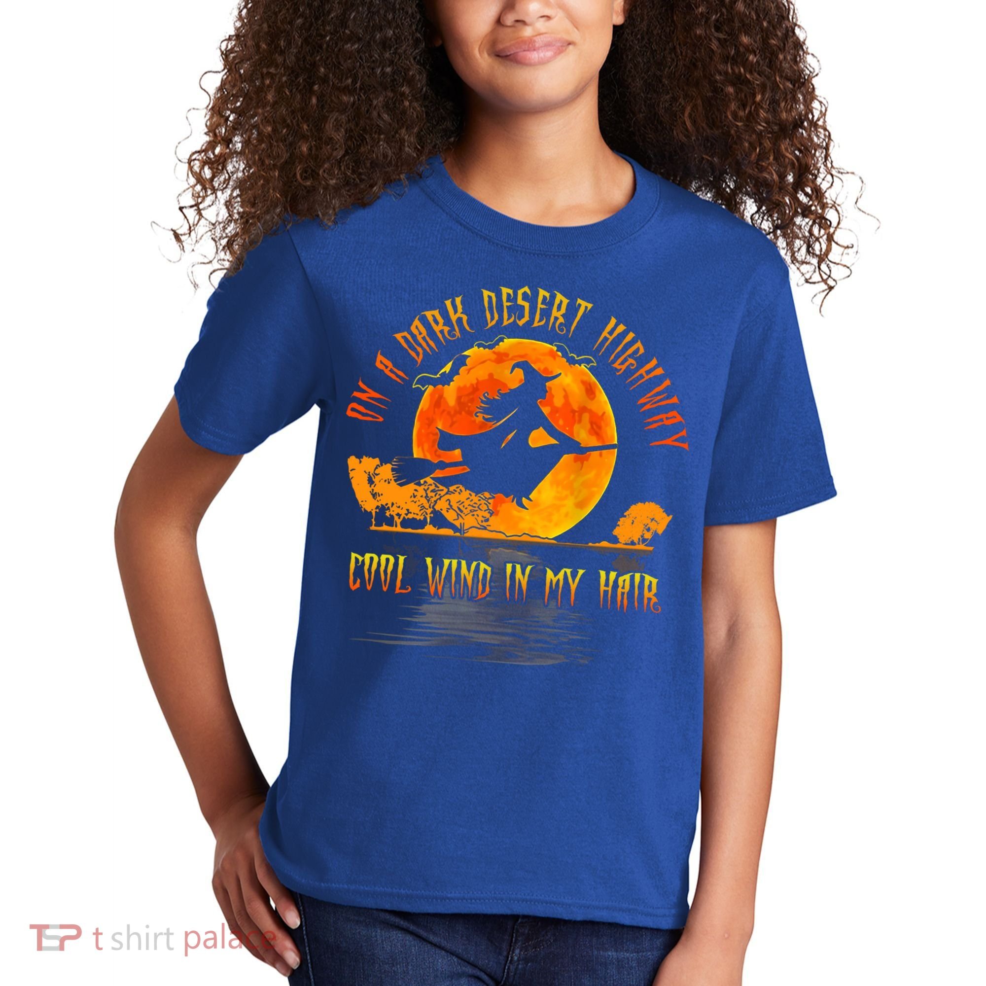 On The Dark Desert Highway Witch Riding Broom Night Hippies Cute Gift Kids T-Shirt