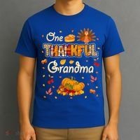One Thankful Grandma Fall Leaves Autumn Grandma Thanksgiving Gift T-Shirt thumb 3
