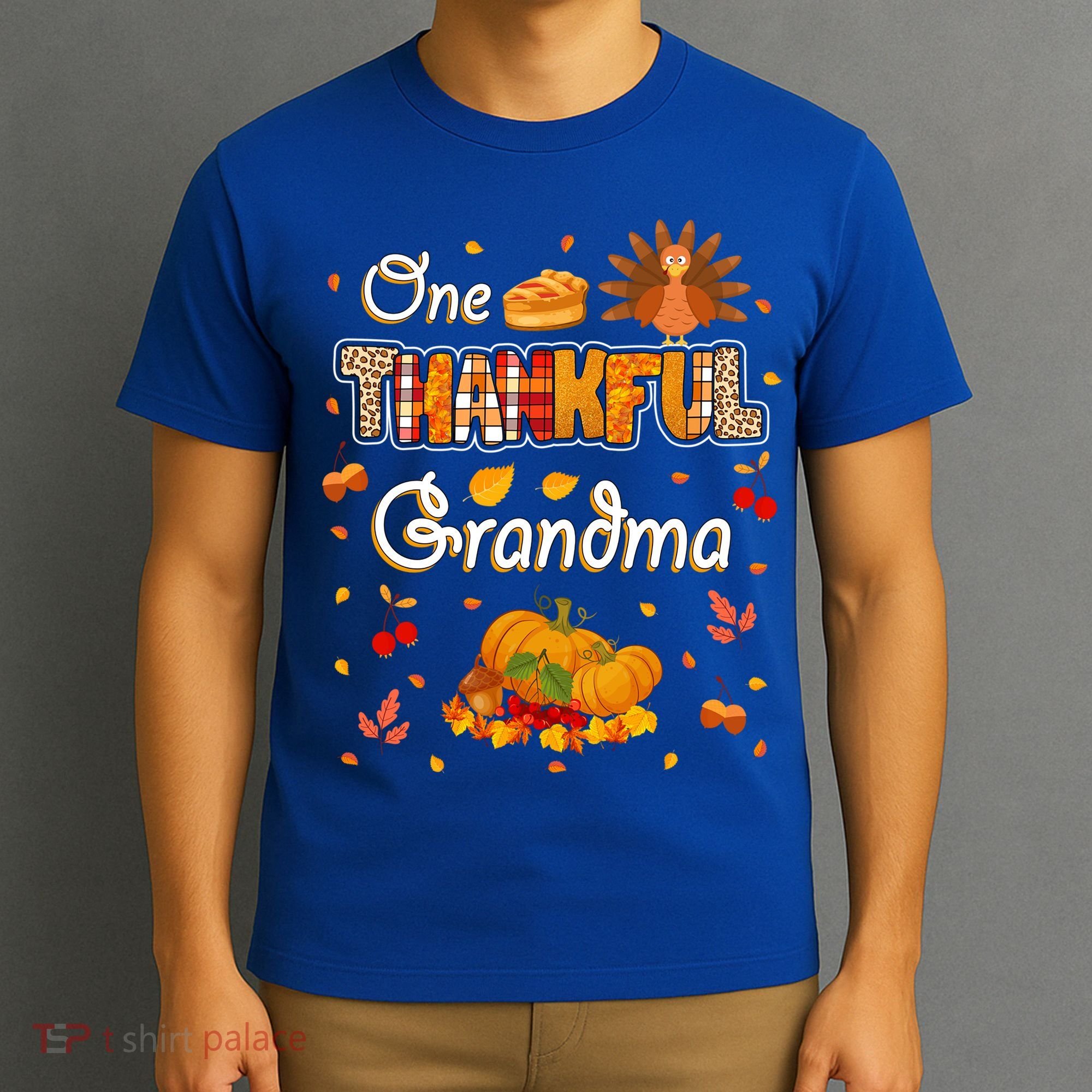 One Thankful Grandma Fall Leaves Autumn Grandma Thanksgiving Gift T-Shirt