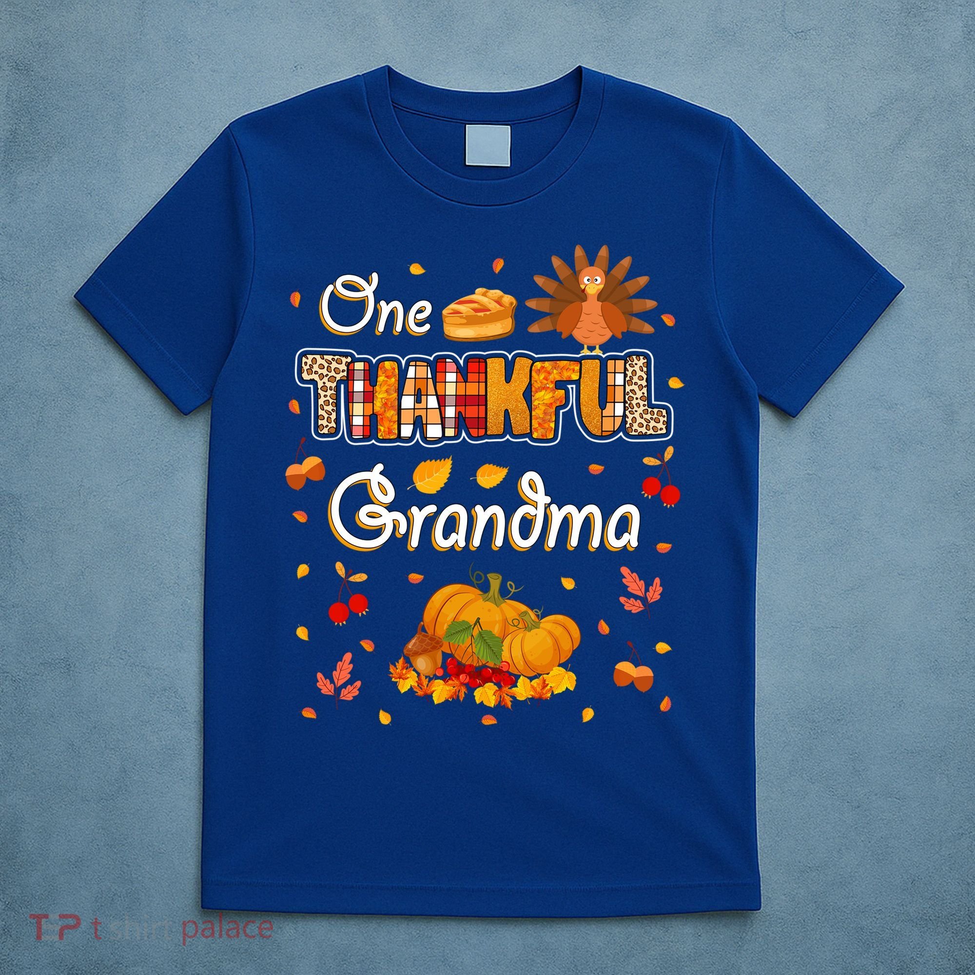 One Thankful Grandma Fall Leaves Autumn Grandma Thanksgiving Gift T-Shirt