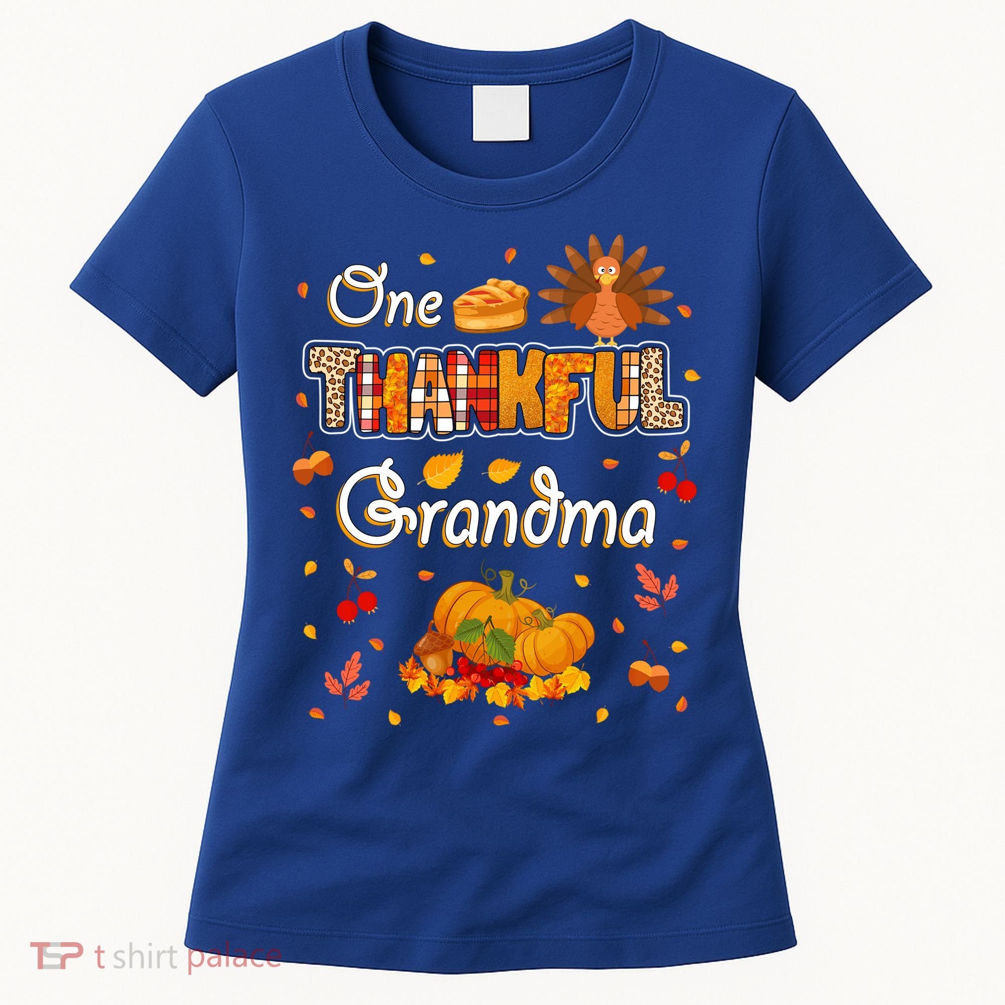 One Thankful Grandma Fall Leaves Autumn Grandma Thanksgiving Gift Women's T-Shirt