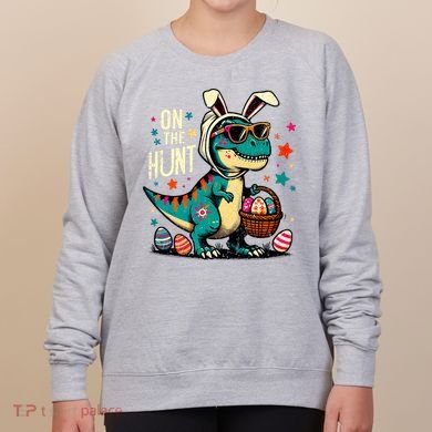 On The Hunt Dino Happy Easter Day T-rex Dinosaur  Women's Sweatshirt