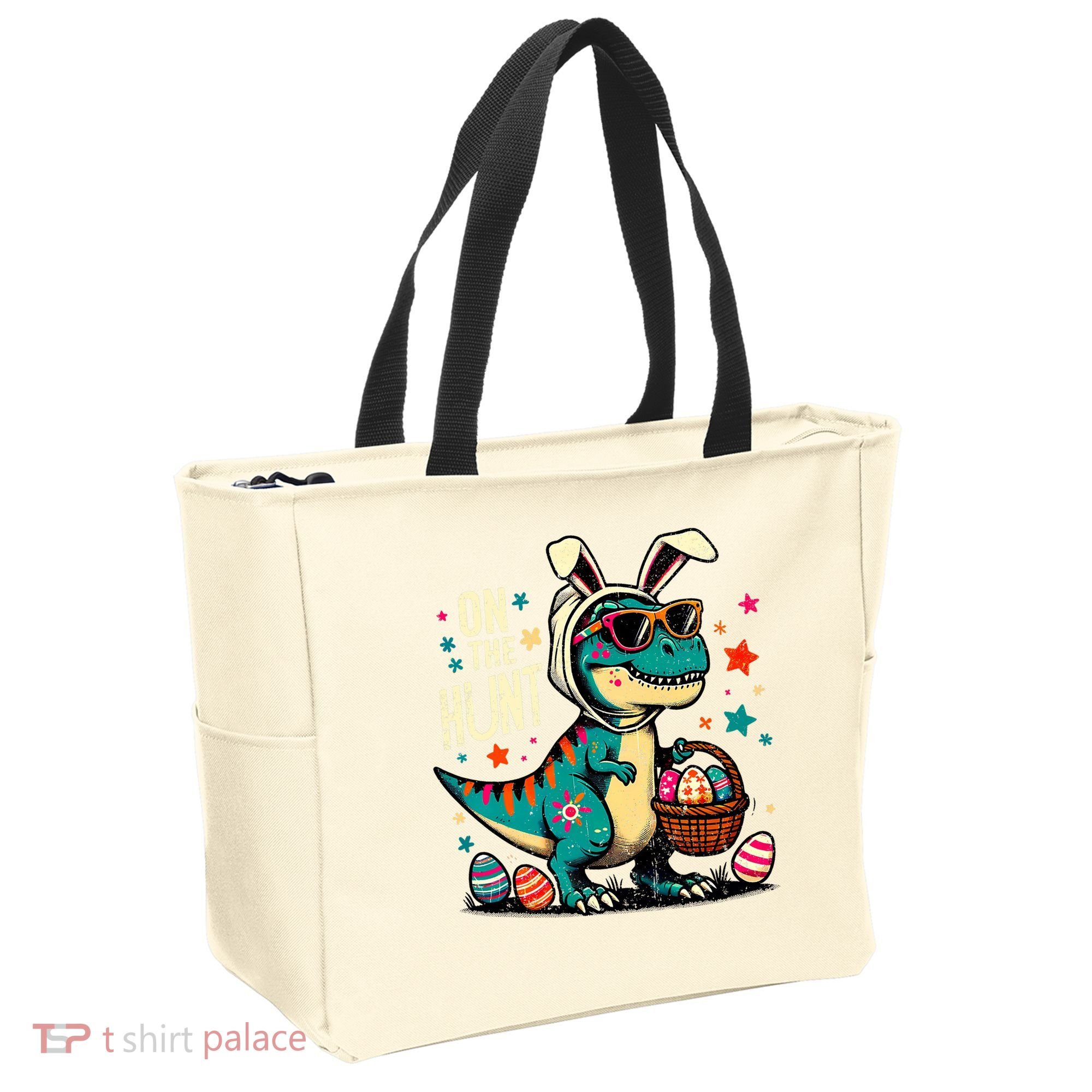 On The Hunt Dino Happy Easter Day T-rex Dinosaur  Tote Bag