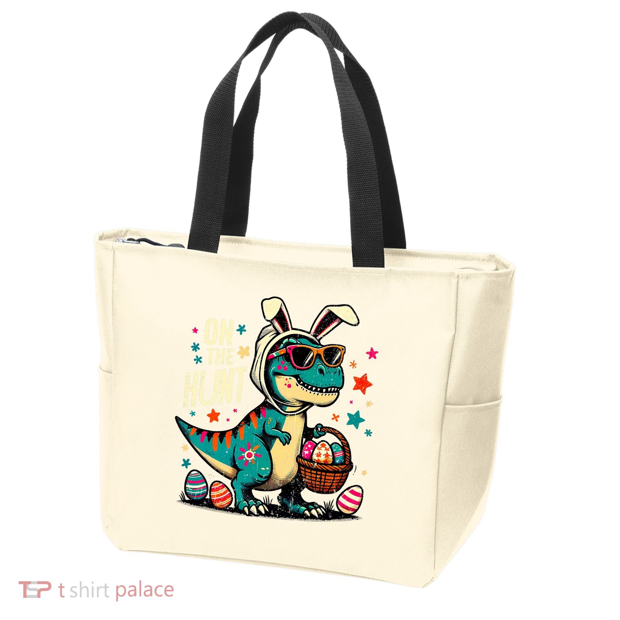 On The Hunt Dino Happy Easter Day T-rex Dinosaur  Tote Bag