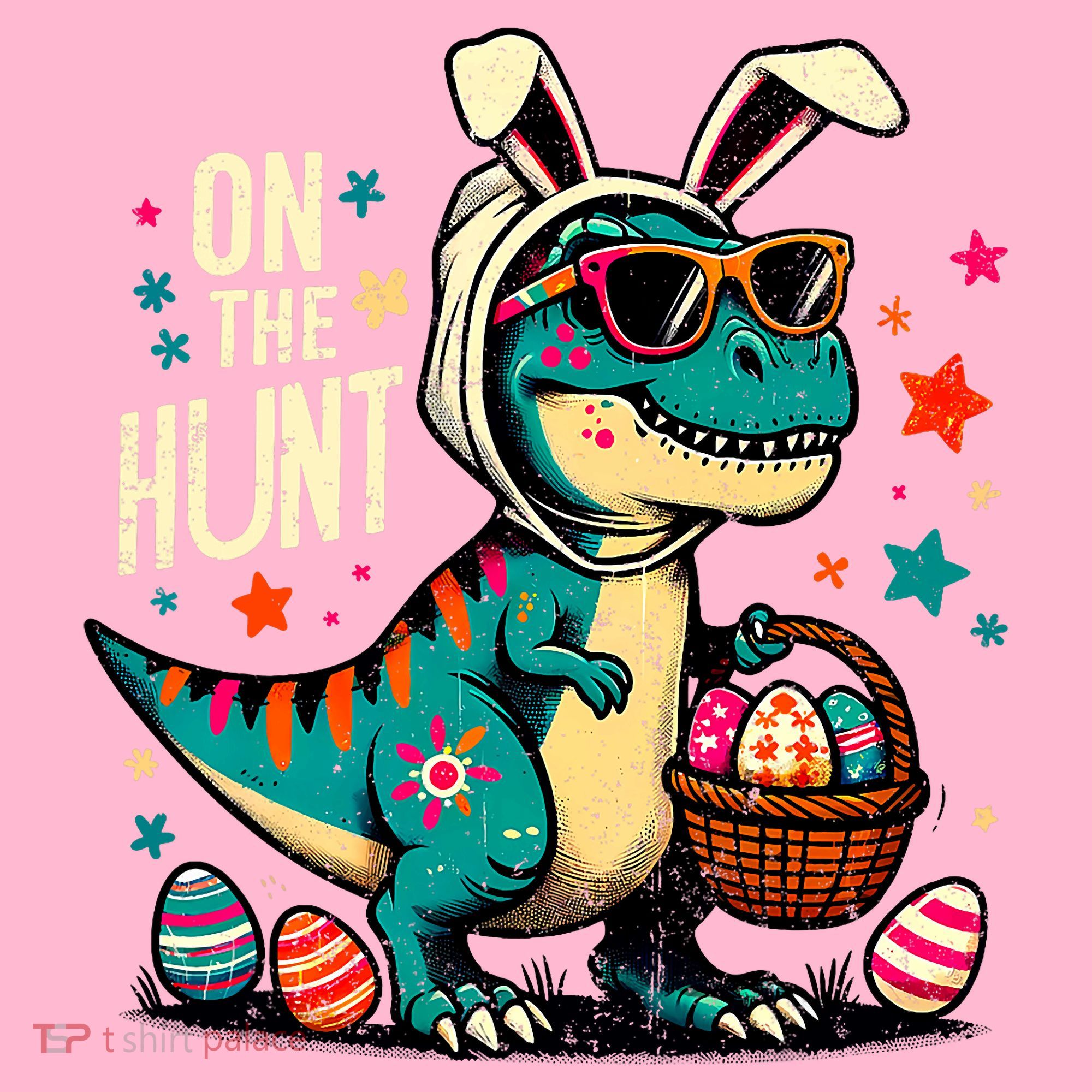 On The Hunt Dino Happy Easter Day T-rex Dinosaur  Coaster