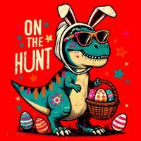 On The Hunt Dino Happy Easter Day T-rex Dinosaur  Santa Hat thumb 1