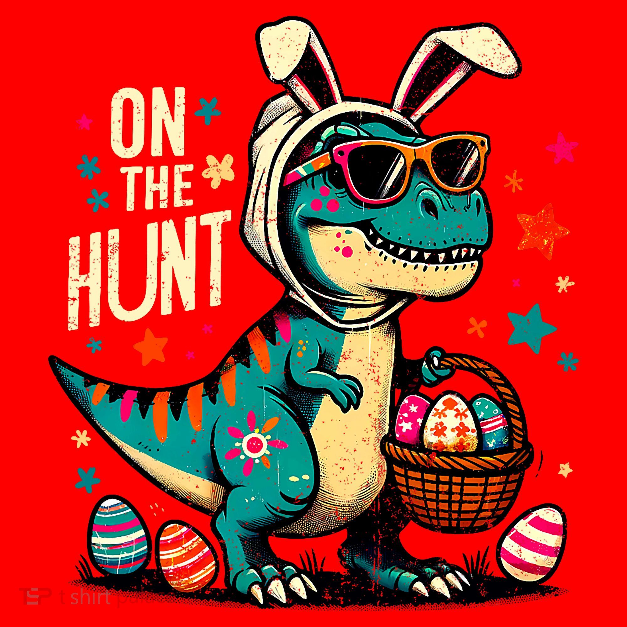 On The Hunt Dino Happy Easter Day T-rex Dinosaur  Santa Hat