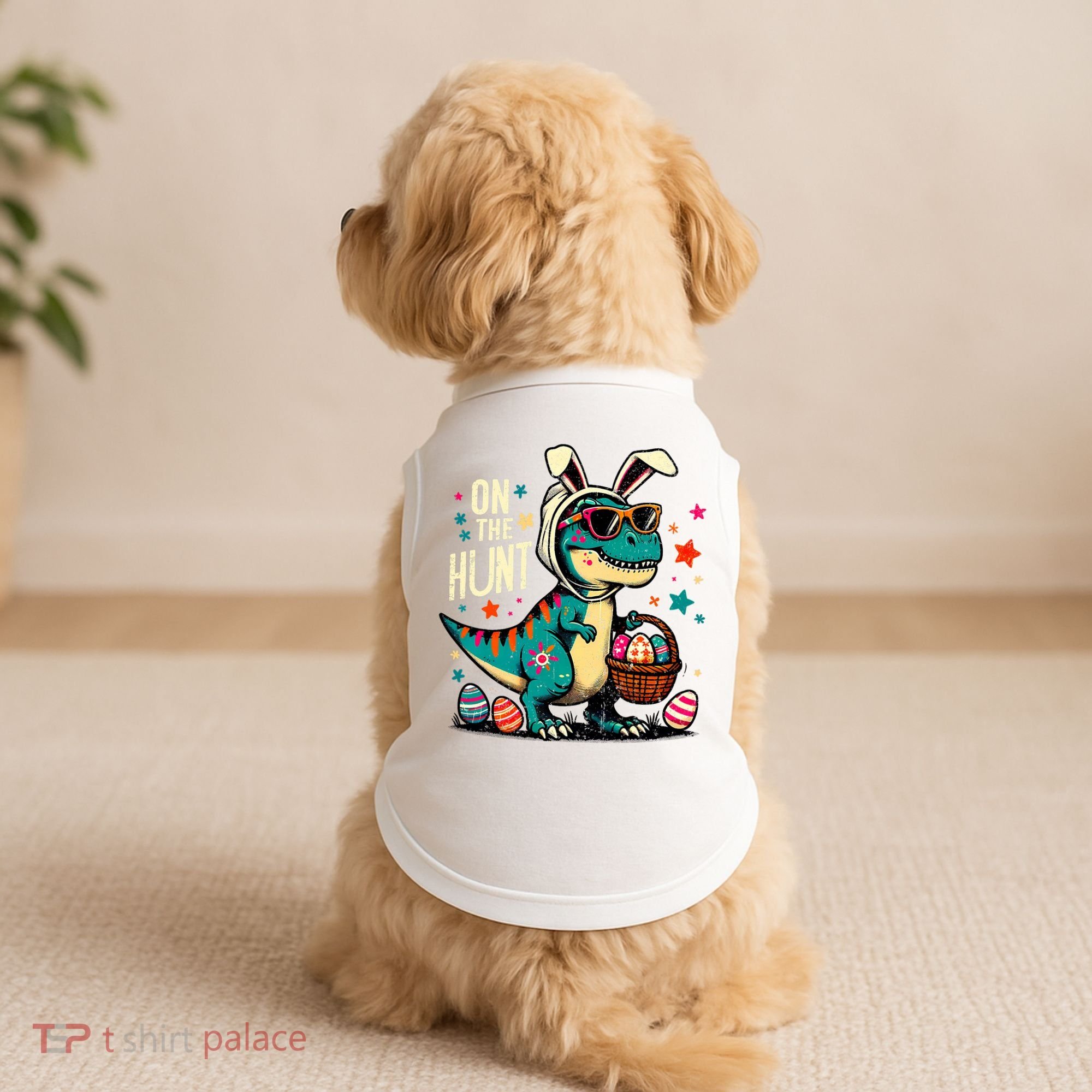 On The Hunt Dino Happy Easter Day T-rex Dinosaur  Doggie Tank