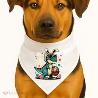 On The Hunt Dino Happy Easter Day T-rex Dinosaur  USA-Made Doggie Bandana thumb 1