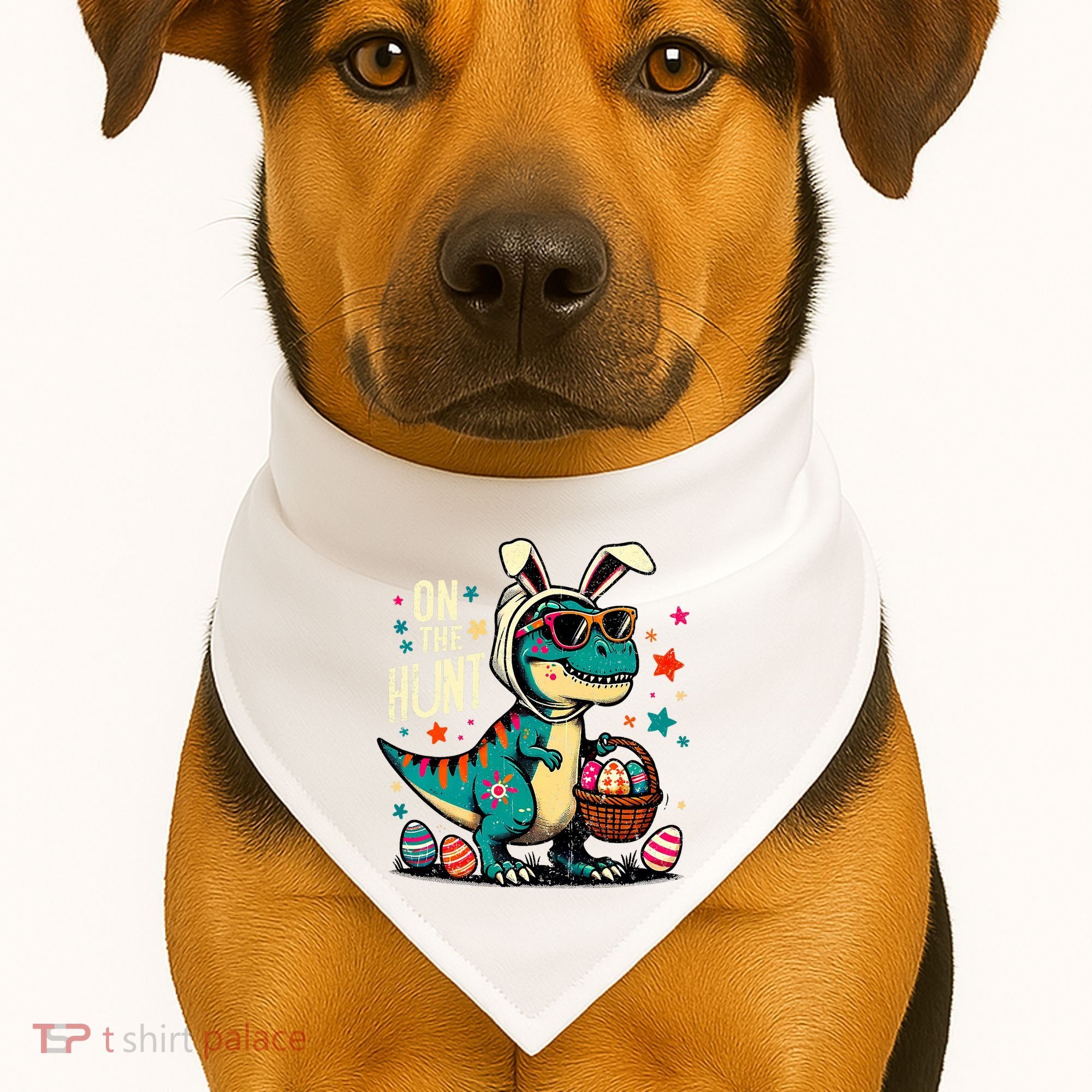 On The Hunt Dino Happy Easter Day T-rex Dinosaur  USA-Made Doggie Bandana