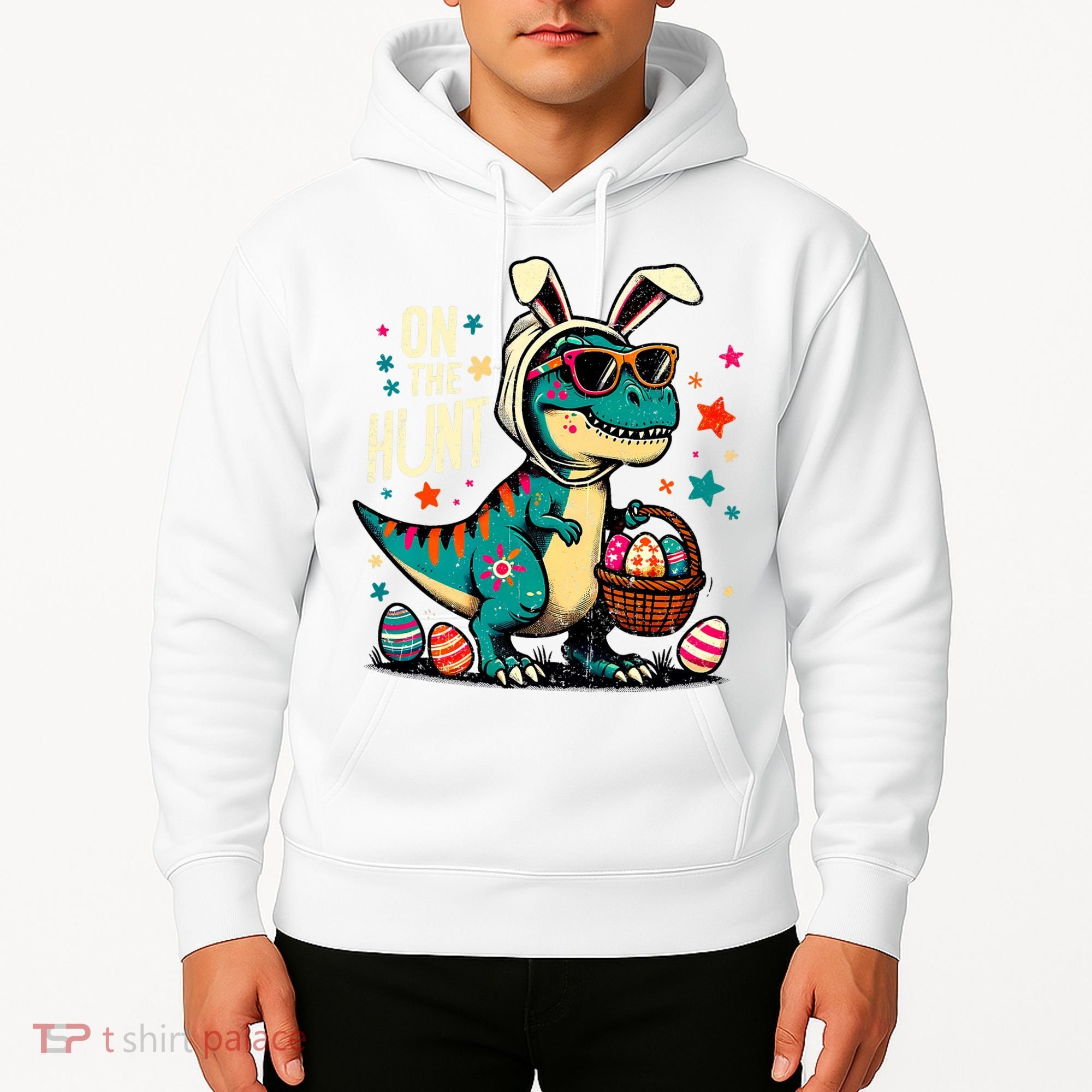 On The Hunt Dino Happy Easter Day T-rex Dinosaur  Hoodie
