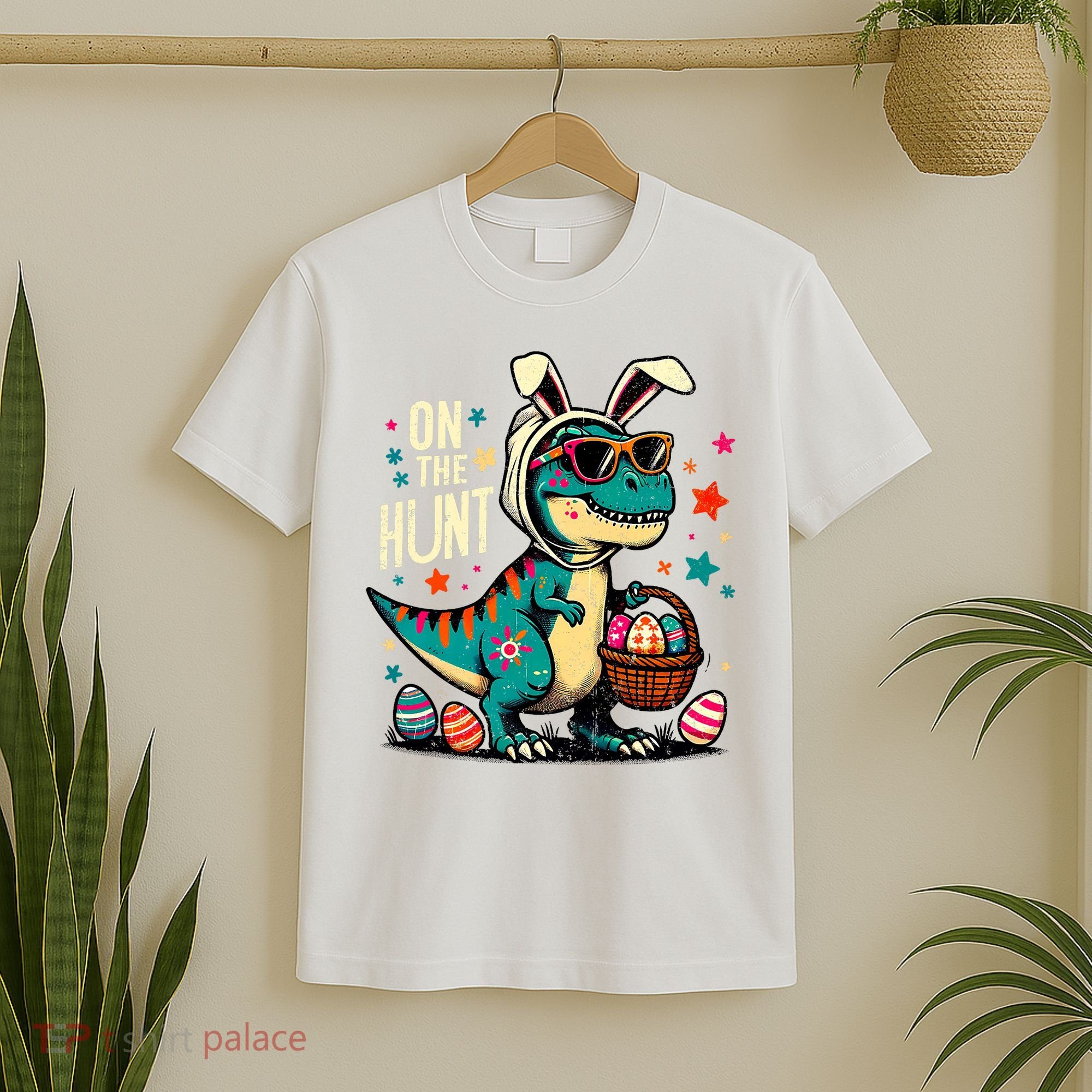 On The Hunt Dino Happy Easter Day T-rex Dinosaur  T-Shirt