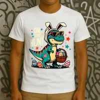 On The Hunt Dino Happy Easter Day T-rex Dinosaur  T-Shirt thumb 3